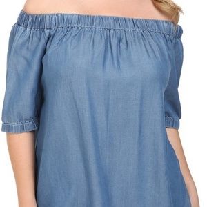 Michael Kors Denim Off Shoulder Short Sleeve Top